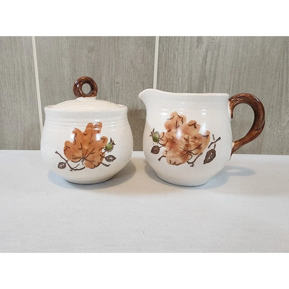 Metlox Poppytrail Woodland Gold Cream Sugar Set Vintage MCM Brown Cream Vintage